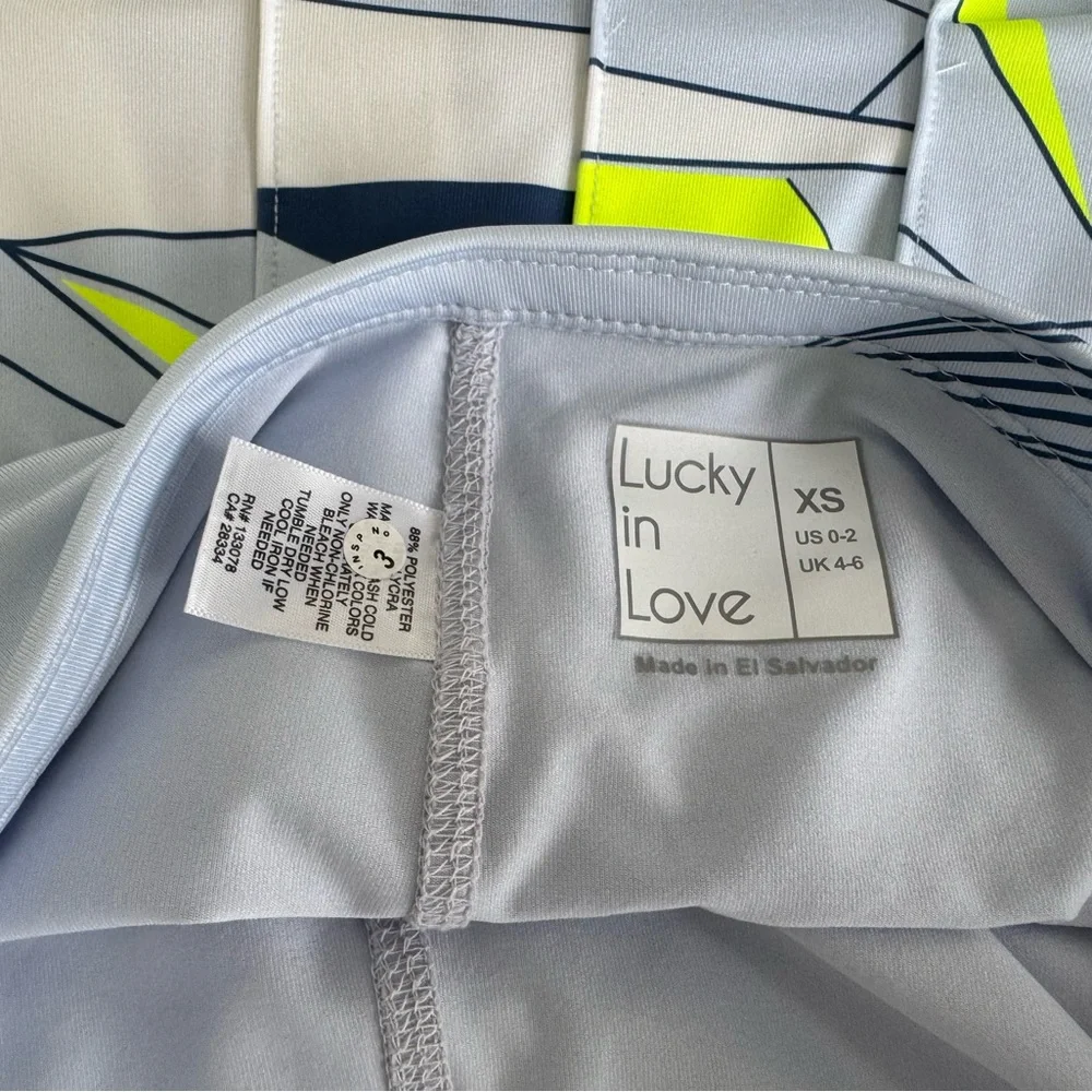 Lucky in Love Geometric Blue and White Women's tennis pickleball skirt skort - Picture 5 of 6